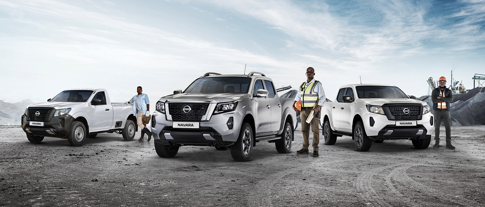 Navara range with workers next to them